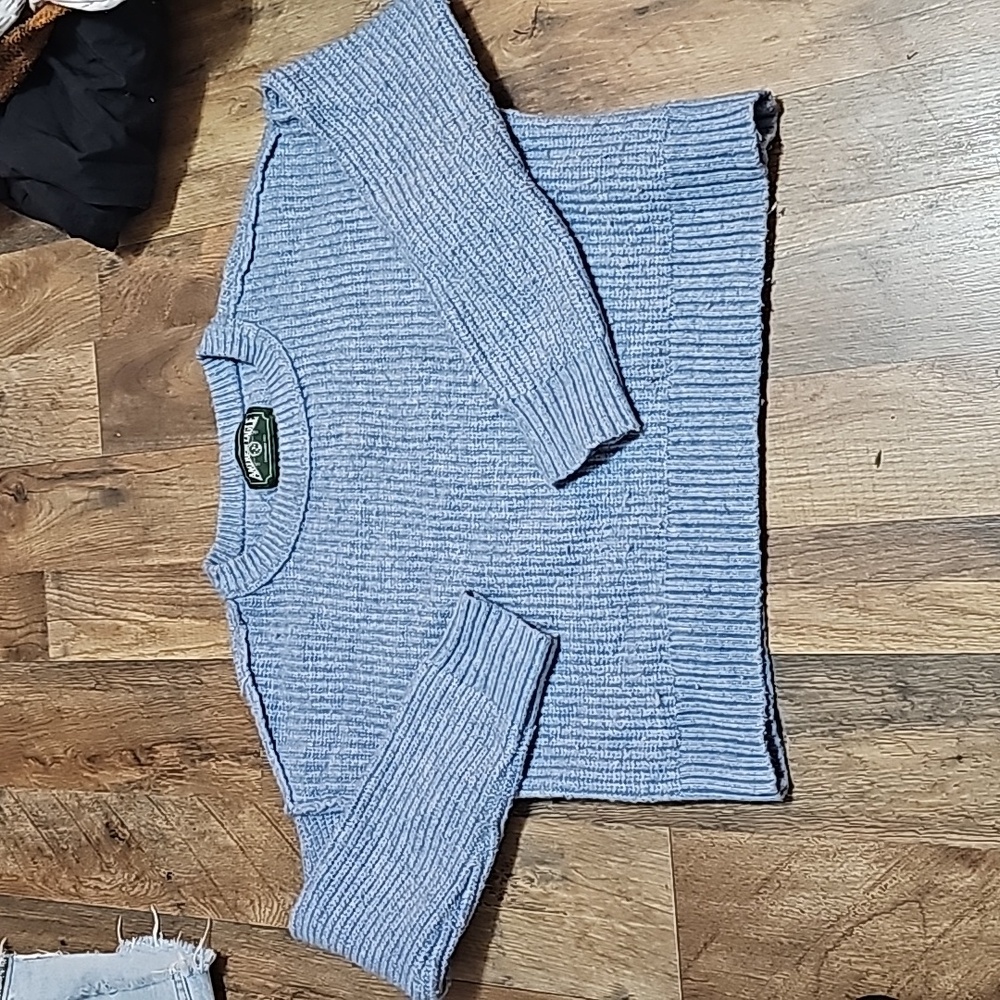 American Eagle Womens Sweater Crop Ribbed Knit Long Sleeve Pullover Blue